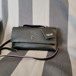 NWT. Simply Vera Wang crossbody clutch. Black with purple.